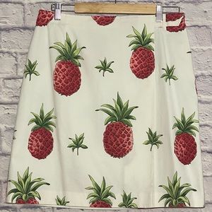 TALBOT'S Tropical Pineapple Faux Wrap Women's Skirt 97%Cotton 3% Spandex